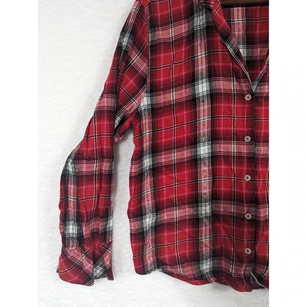 Victorias Secret Womens Top Red Plaid Button Front Long‎ Sleeve Shirt Large